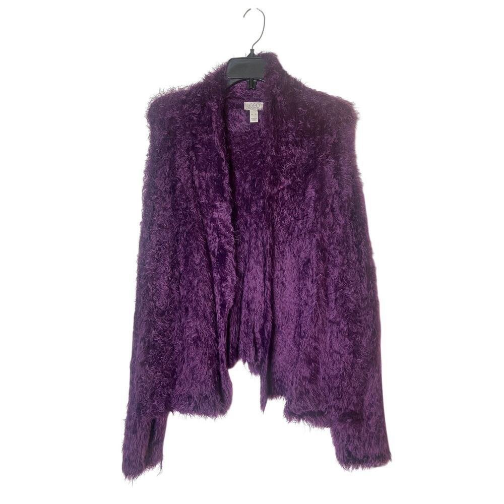 LOGO by Lori Goldstein Womens Purple Fuzzy Open Cardigan Jacket Sweater Size XL
